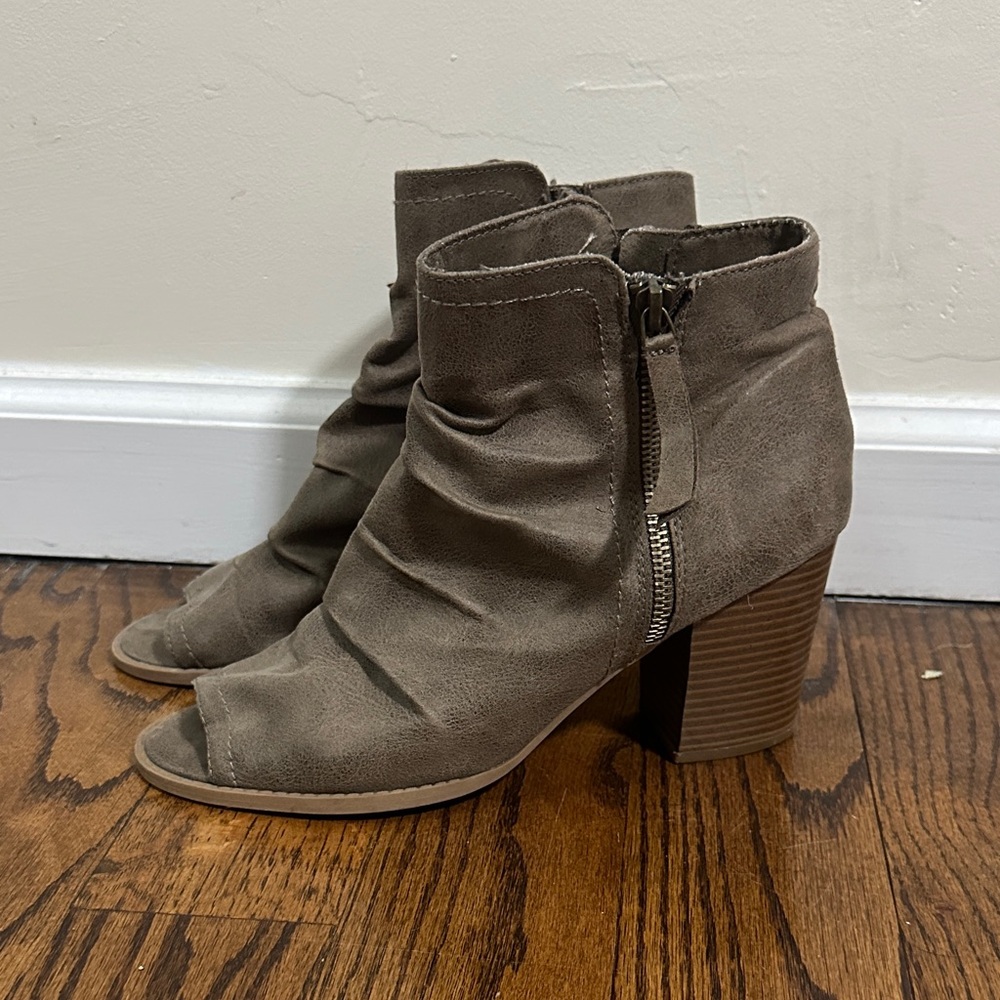 Brown Suede Peep Toe Ankle Boots